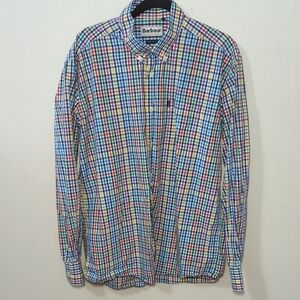 Barbour Button Down Shirt Rainbow Gingham Plaid Regular Fit Men's Size Large